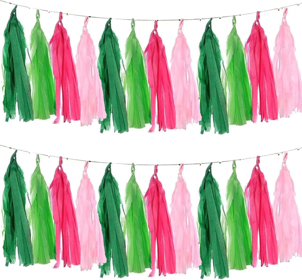 Pink and Green Tissue Paper Tassels Party Tassel Garland Banner for Hawaiian Summer Tropical Theme Party Birthday Wedding Decorations, DIY Kits,20PCS